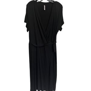 Three Dots Vintage Black Short Sleeve Wrap Dress Women's Plus Size 1X